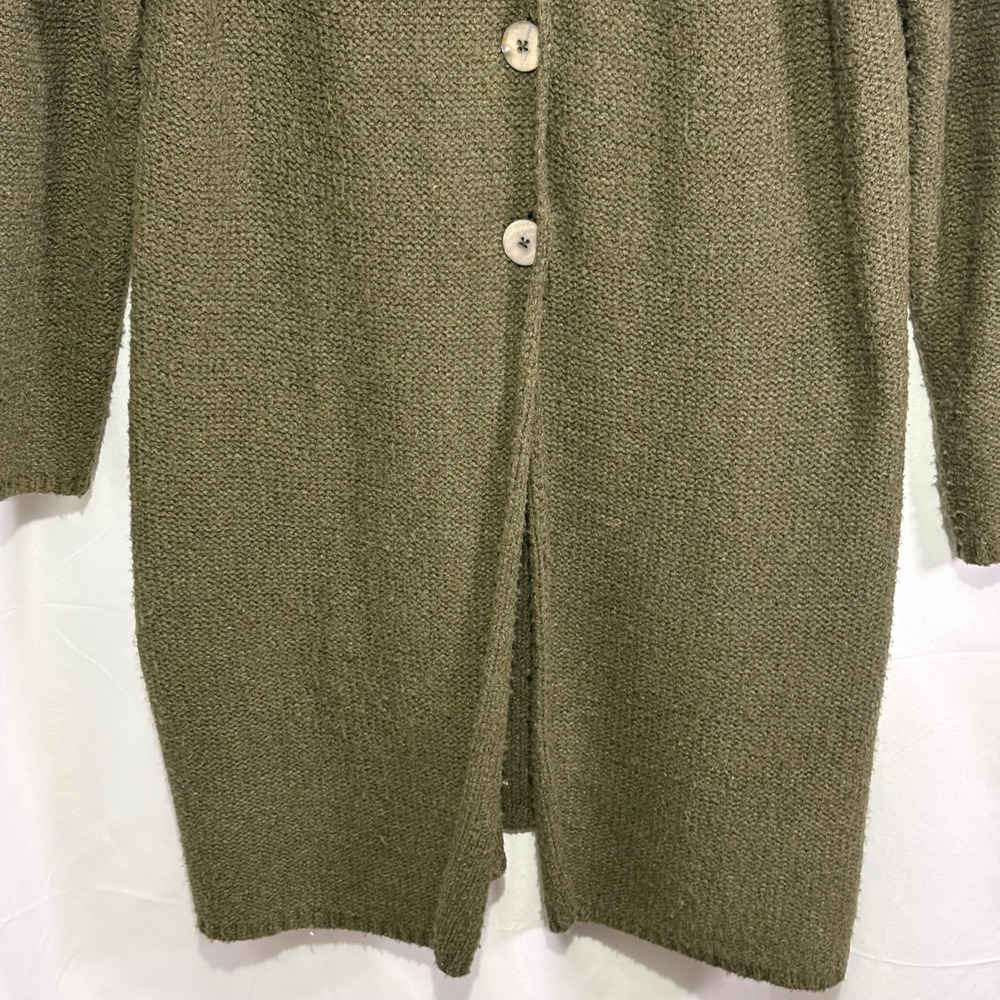 Coldwater Creek Olive Green Longline Cardigan Sweater Plus 1X Button Front Mossy - Picture 3 of 10